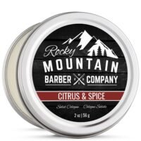 Rocky Mountain Barber Company Solid Cologne for Men – Citrus & Spice Scent – 2 Oz Size - Made with Coconut Oil, Shea Butter - Long-Lasting Scent